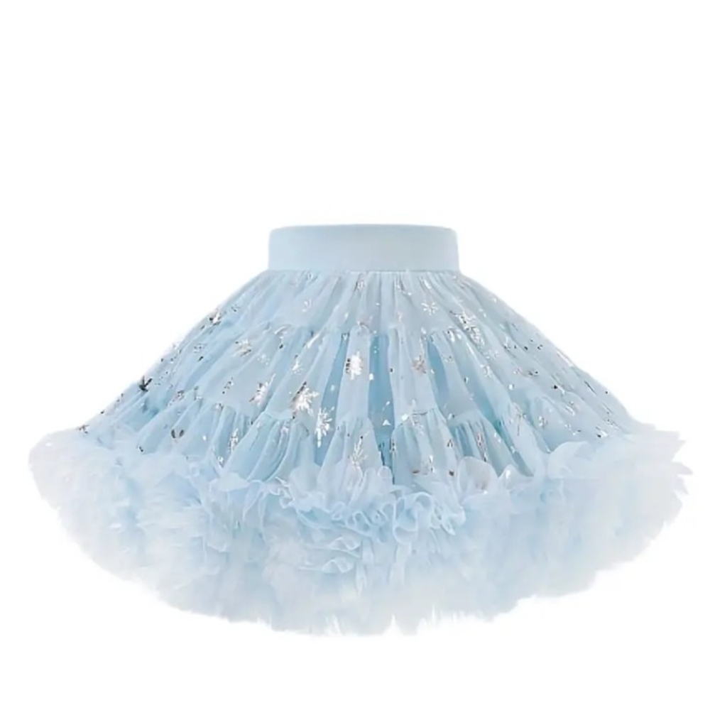 Elegant Blue Tulle Skirt With Silver Snow Flakes.